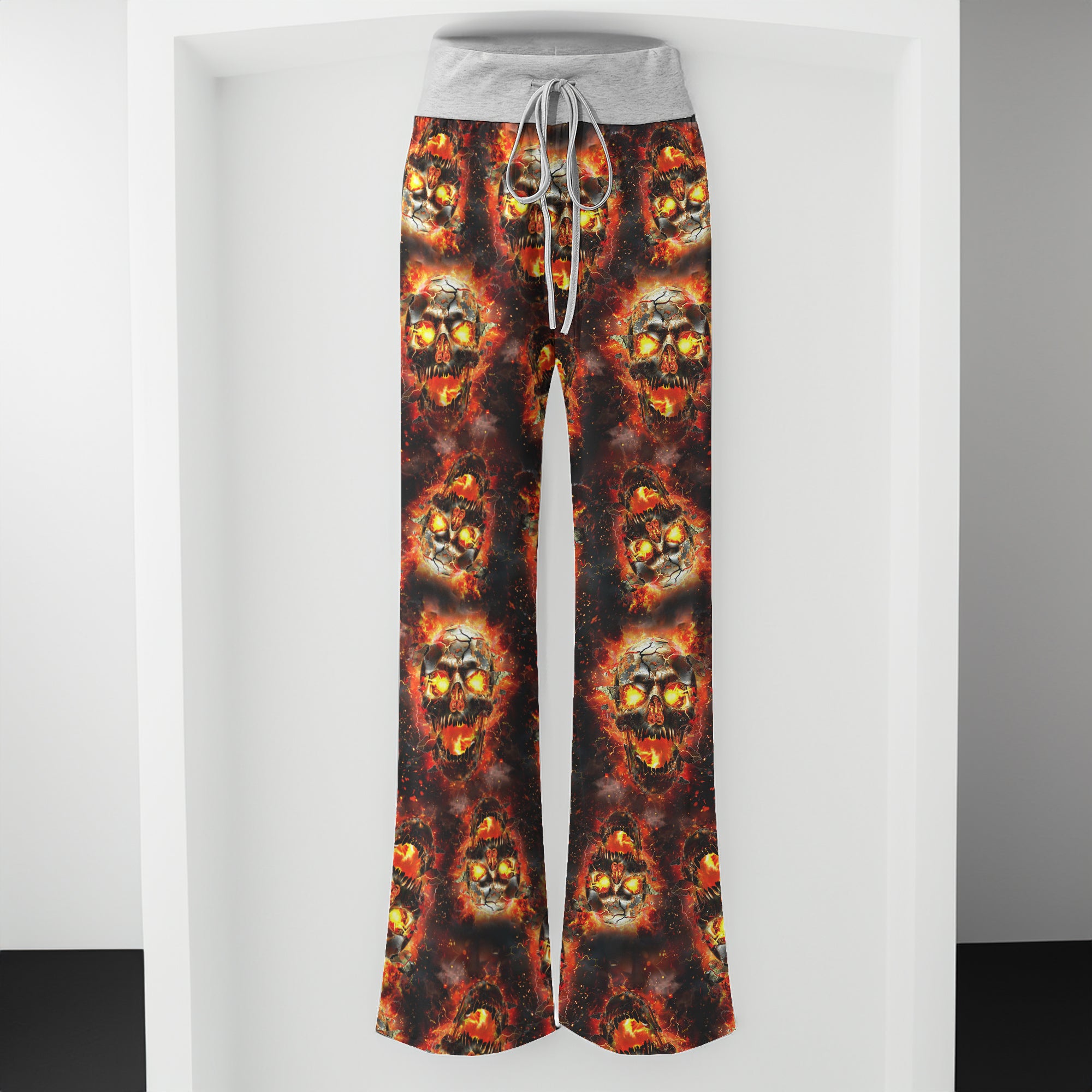 Hellfire Scorch Skulls Pattern Women's High-waisted Wide Leg Pants