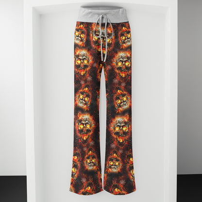 Hellfire Scorch Skulls Pattern Women's High-waisted Wide Leg Pants