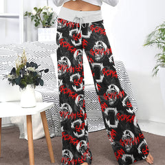 Black Skull Scream Pattern Women's High-waisted Wide Leg Pants | Wonder Skull