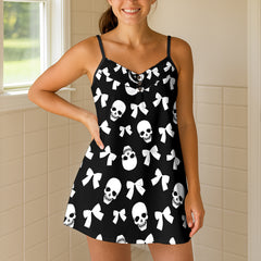 Spooky Ribbon Skull Pattern Short Cami Dress