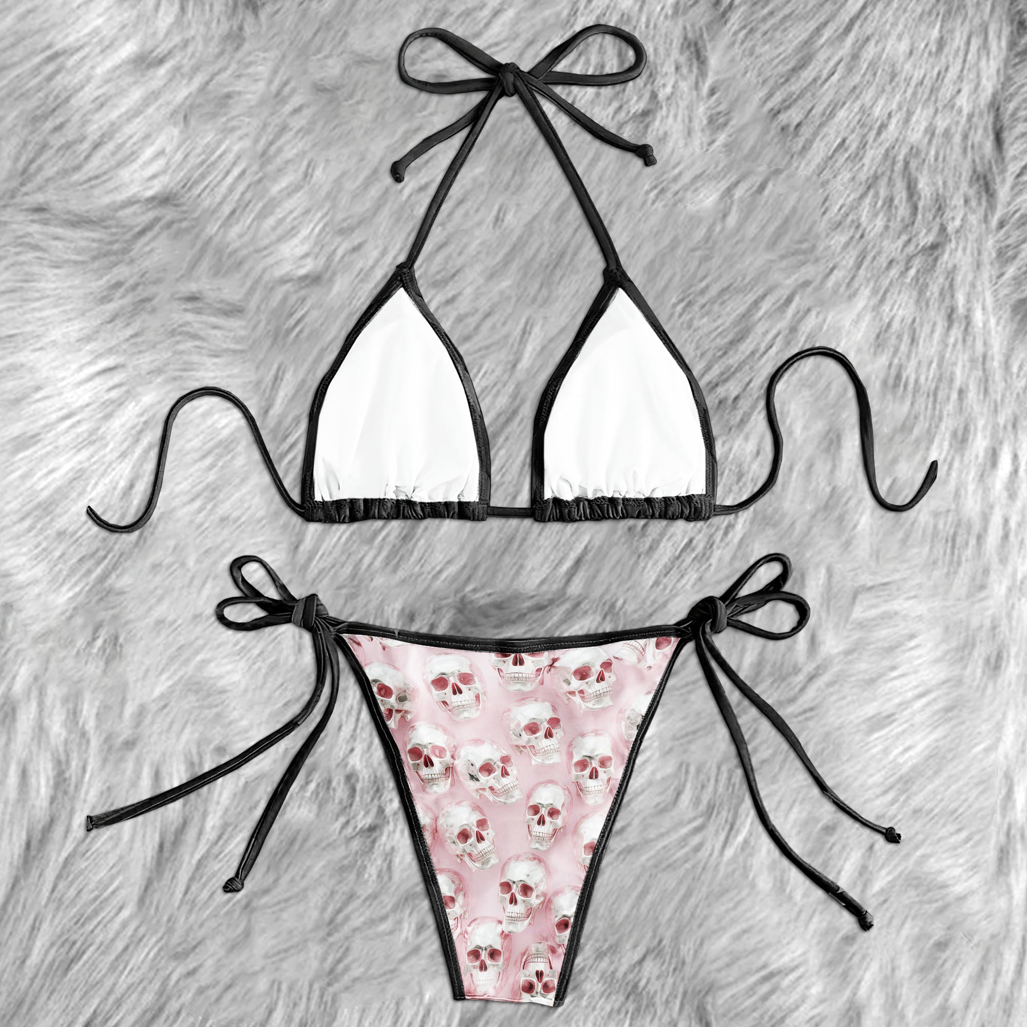Chrome Skull Pink Pattern Micro Triangle Bikini Swimsuit