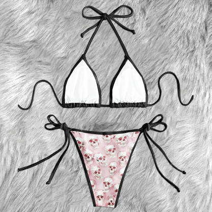 Chrome Skull Pink Pattern Micro Triangle Bikini Swimsuit
