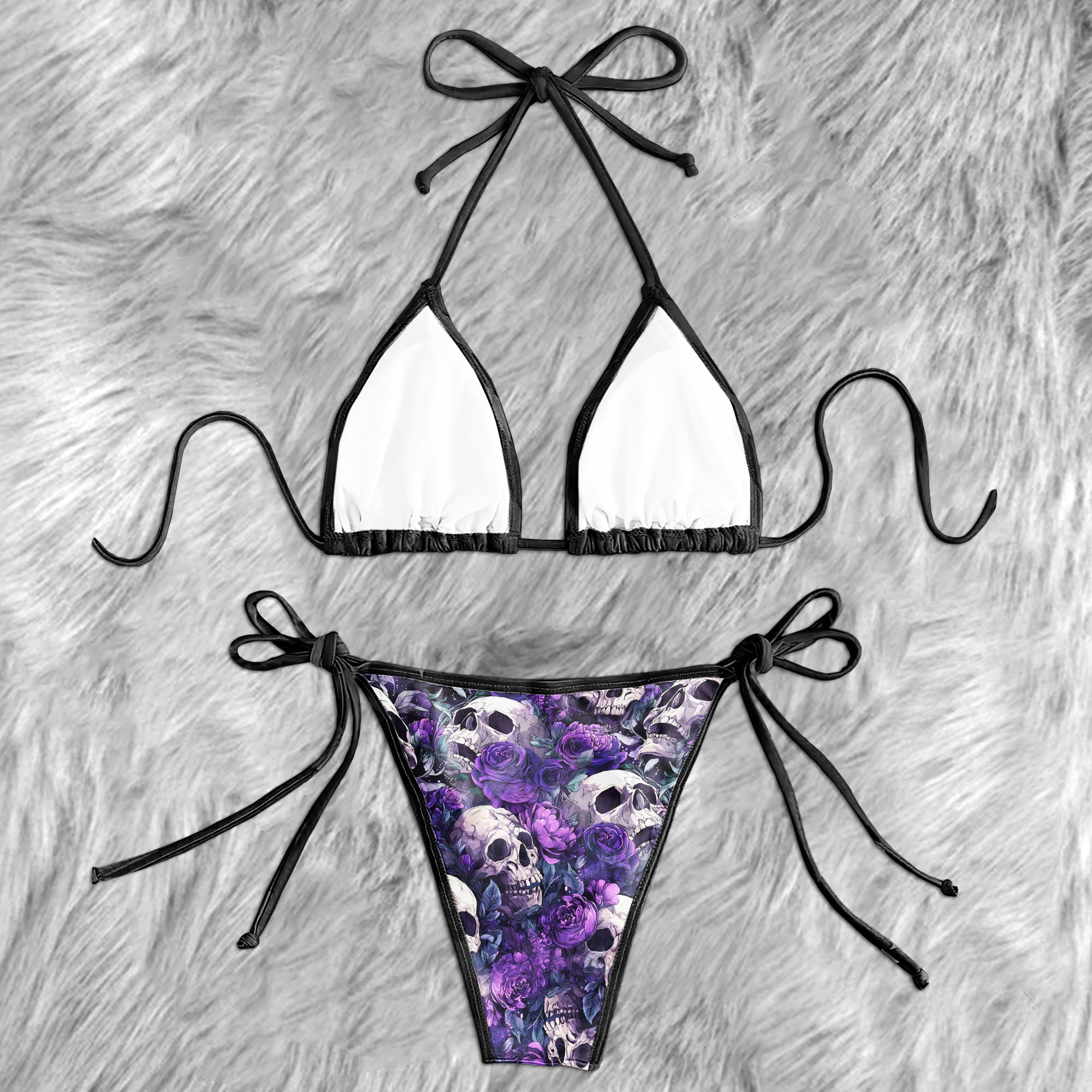 Skull Lavender Pattern Micro Triangle Bikini Swimsuit