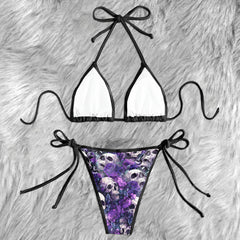 Skull Lavender Pattern Micro Triangle Bikini Swimsuit