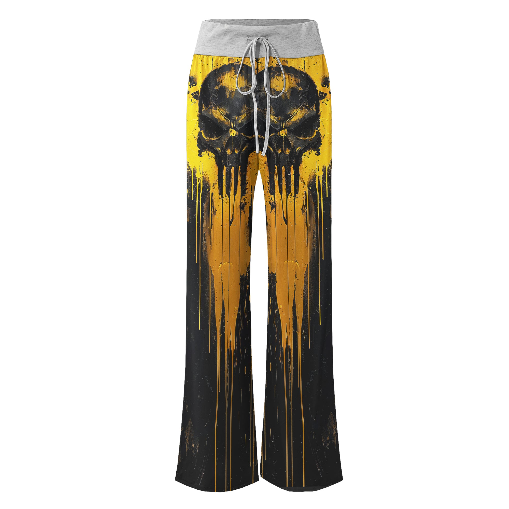 Yellow Abstract Scary Skull Women's High-waisted Wide Leg Pants | Wonder Skull