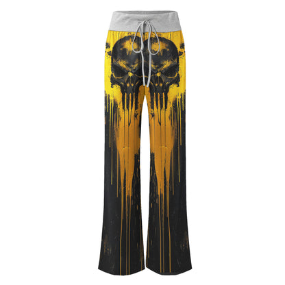 Yellow Abstract Scary Skull Women's High-waisted Wide Leg Pants | Wonder Skull