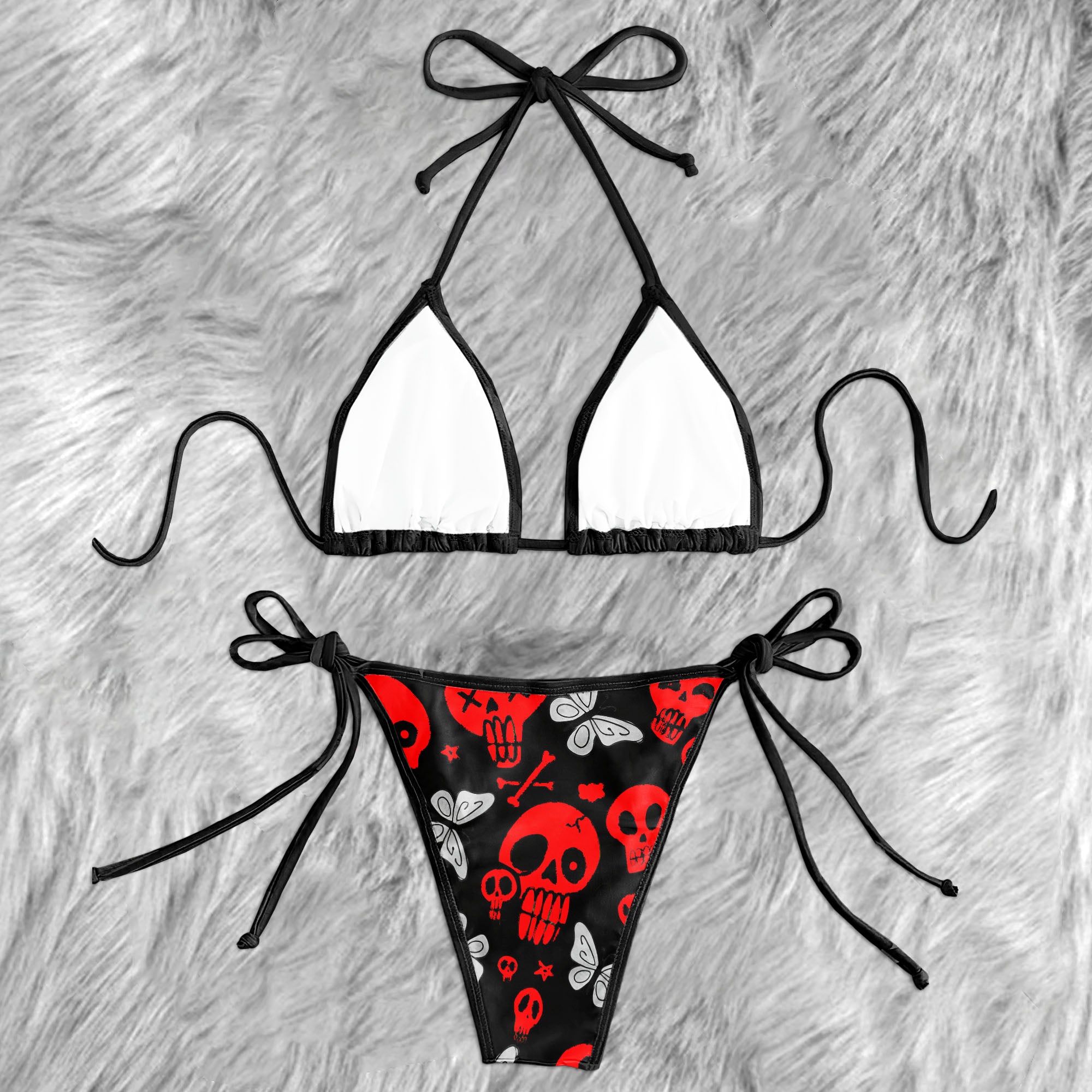 Red Skull Grey Butterfly Micro Triangle Bikini Swimsuit