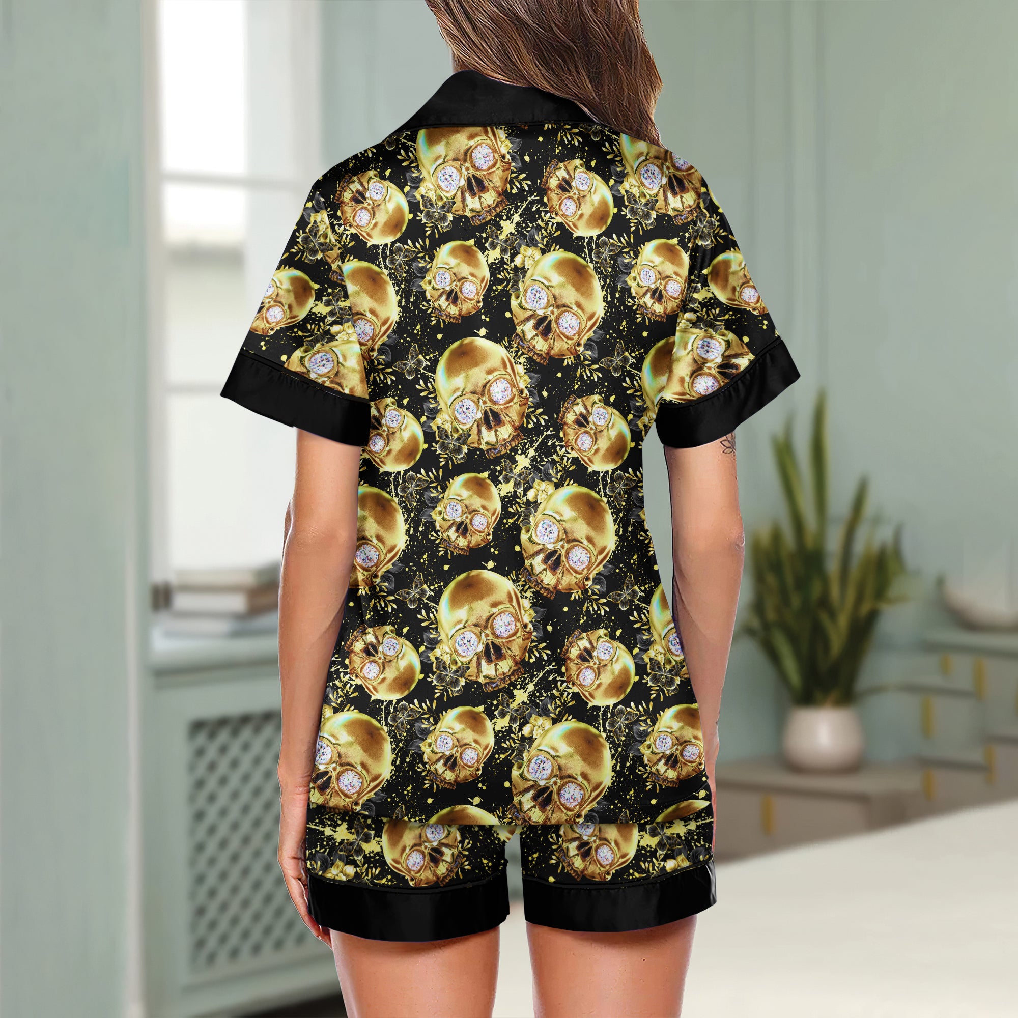 Chic and stylish women's pajama set with unique design prints and statement sleeves, Soft and luxurious fabrics make this pajama set perfect for bedtime or lounging at home.