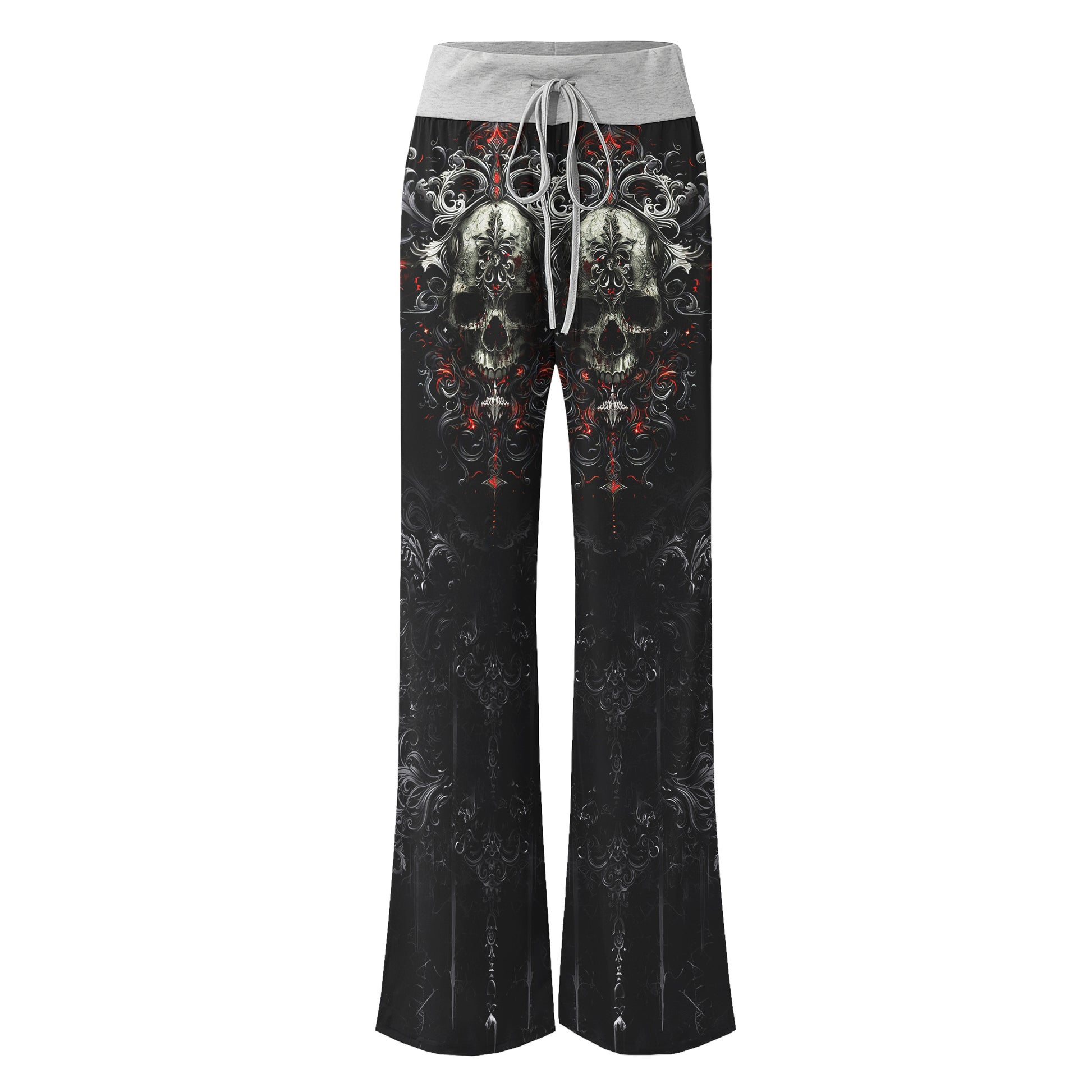 Grey Skull Gothic Art Women's High-waisted Wide Leg Pants | Wonder Skull