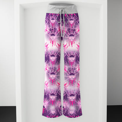 Pink Heart Skull Web Women's High-waisted Wide Leg Pants