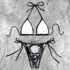 Holographic Skull Thorny Rose Micro Triangle Bikini Swimsuit