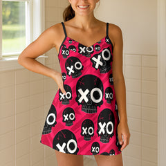 Crimson Chaos Skulls Short Cami Dress