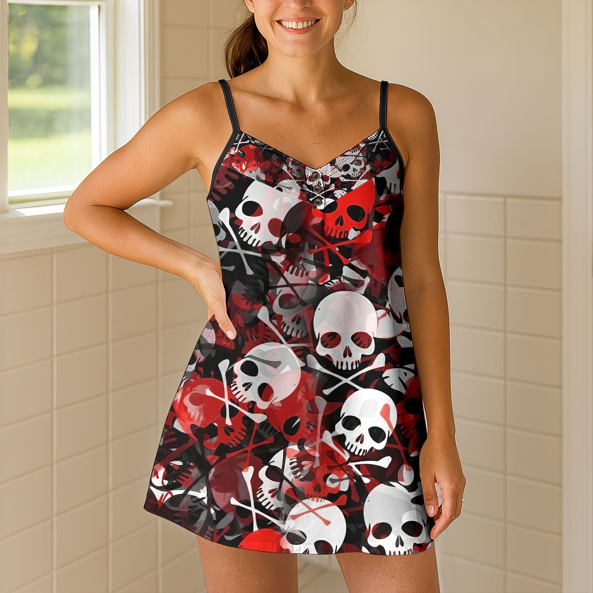 Gothic Grunge Spirit Skull Short Cami Dress