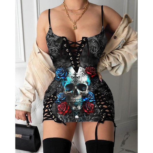 Express your personal style with the Hot Gothic Dress, a timeless piece featuring a unique Watercolor Skull Rose Floral, perfect for enhancing your daily fashion routine.