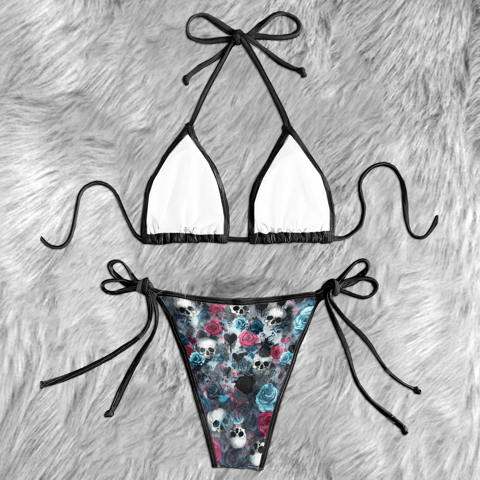Floral Abstract Skull Micro Triangle Bikini Swimsuit