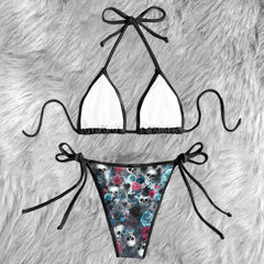 Floral Abstract Skull Micro Triangle Bikini Swimsuit