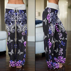 Violet Skull Abstract Art Women's High-waisted Wide Leg Pants | Wonder Skull