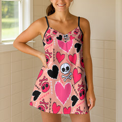 Pink Pastel Emo Skull Short Cami Dress
