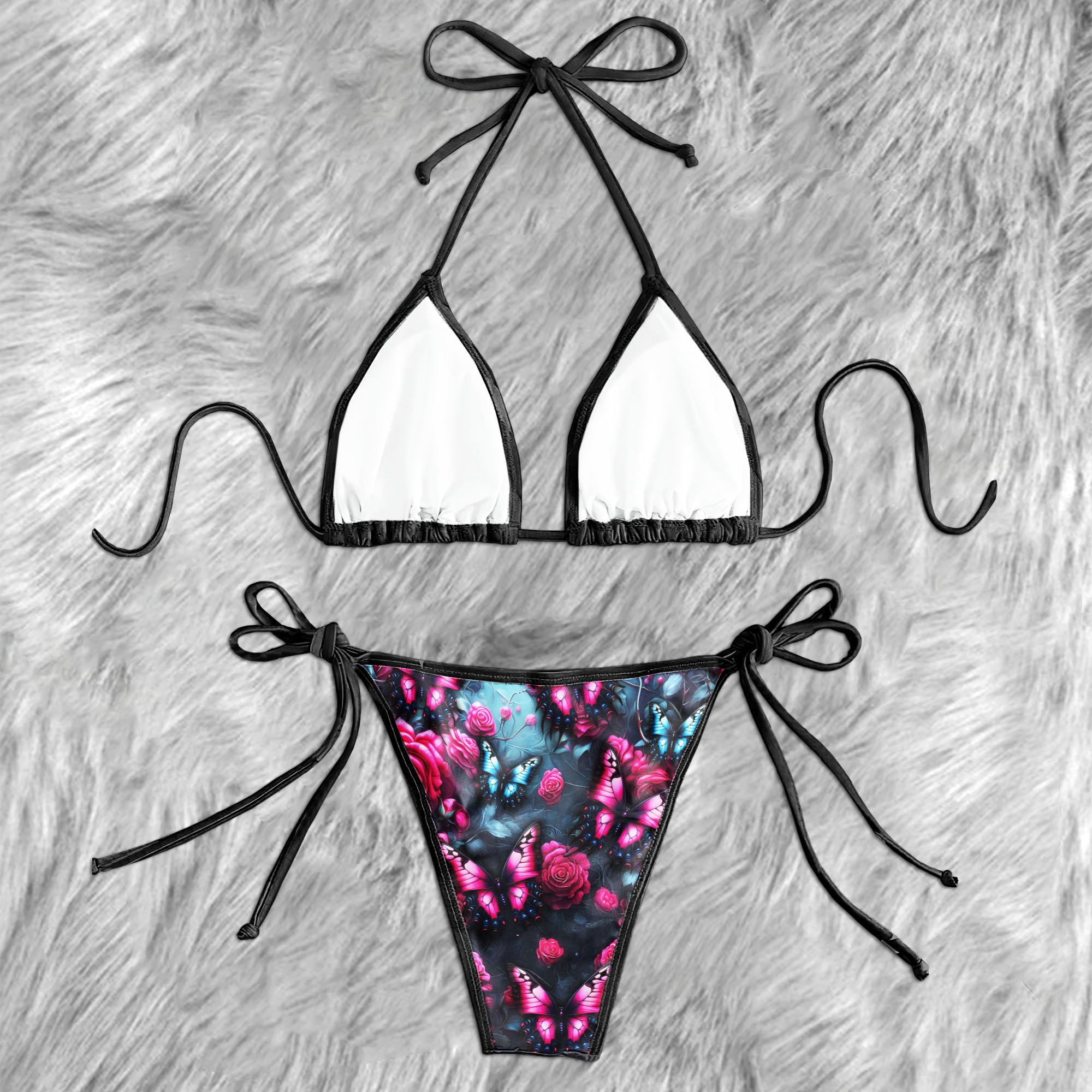 Pink Skull Butterfly Pattern Micro Triangle Bikini Swimsuit