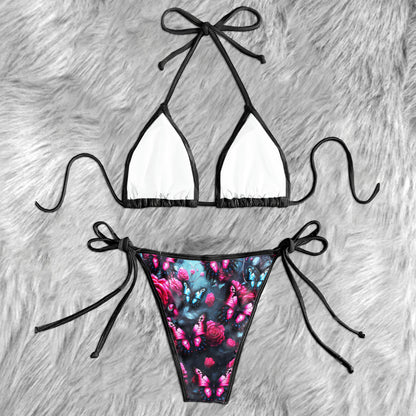 Pink Skull Butterfly Pattern Micro Triangle Bikini Swimsuit