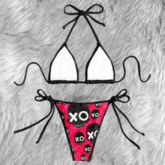Pink Graffiti Skull Pattern Micro Triangle Bikini Swimsuit
