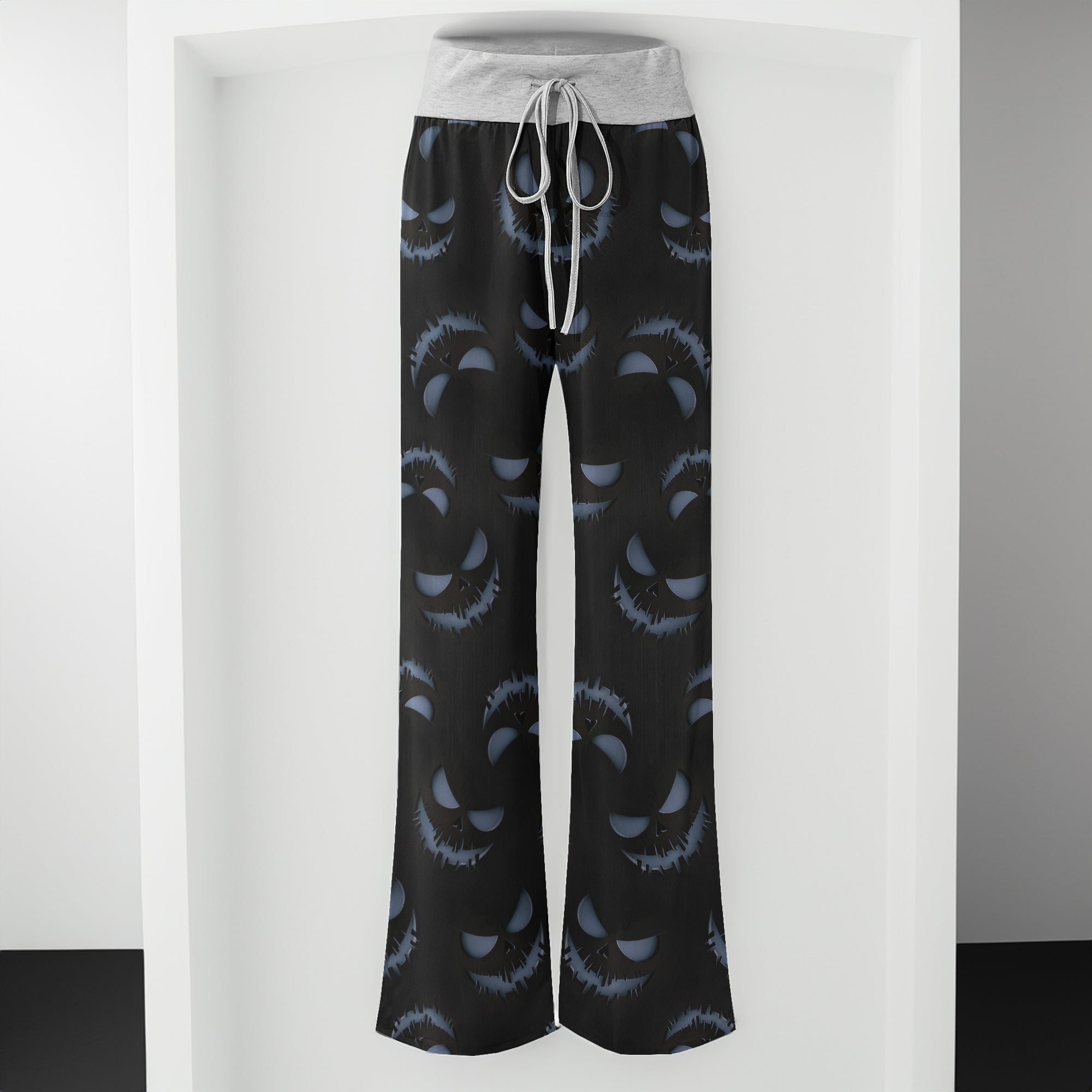 Dark Hollow Skull Pattern Women's High-waisted Wide Leg Pants