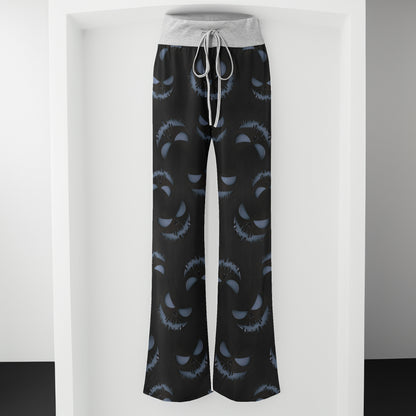 Dark Hollow Skull Pattern Women's High-waisted Wide Leg Pants