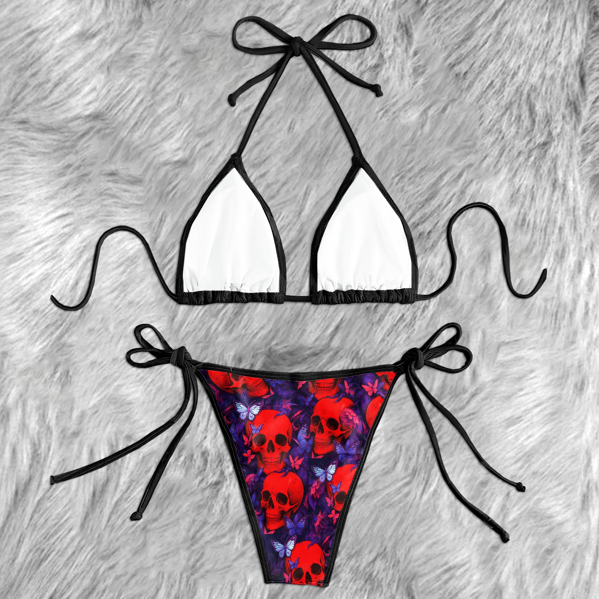Crimson Skull Indigo Butterfly Micro Triangle Bikini Swimsuit