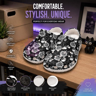 Wonder Skull Lightweight Clog Sandals are designed for all-day comfort. Featuring breathable ventilation holes, a cushioned footbed, and a pivoting heel strap, these versatile unisex clogs are perfect for use at home, outdoors, or at work — whatever your profession may be.