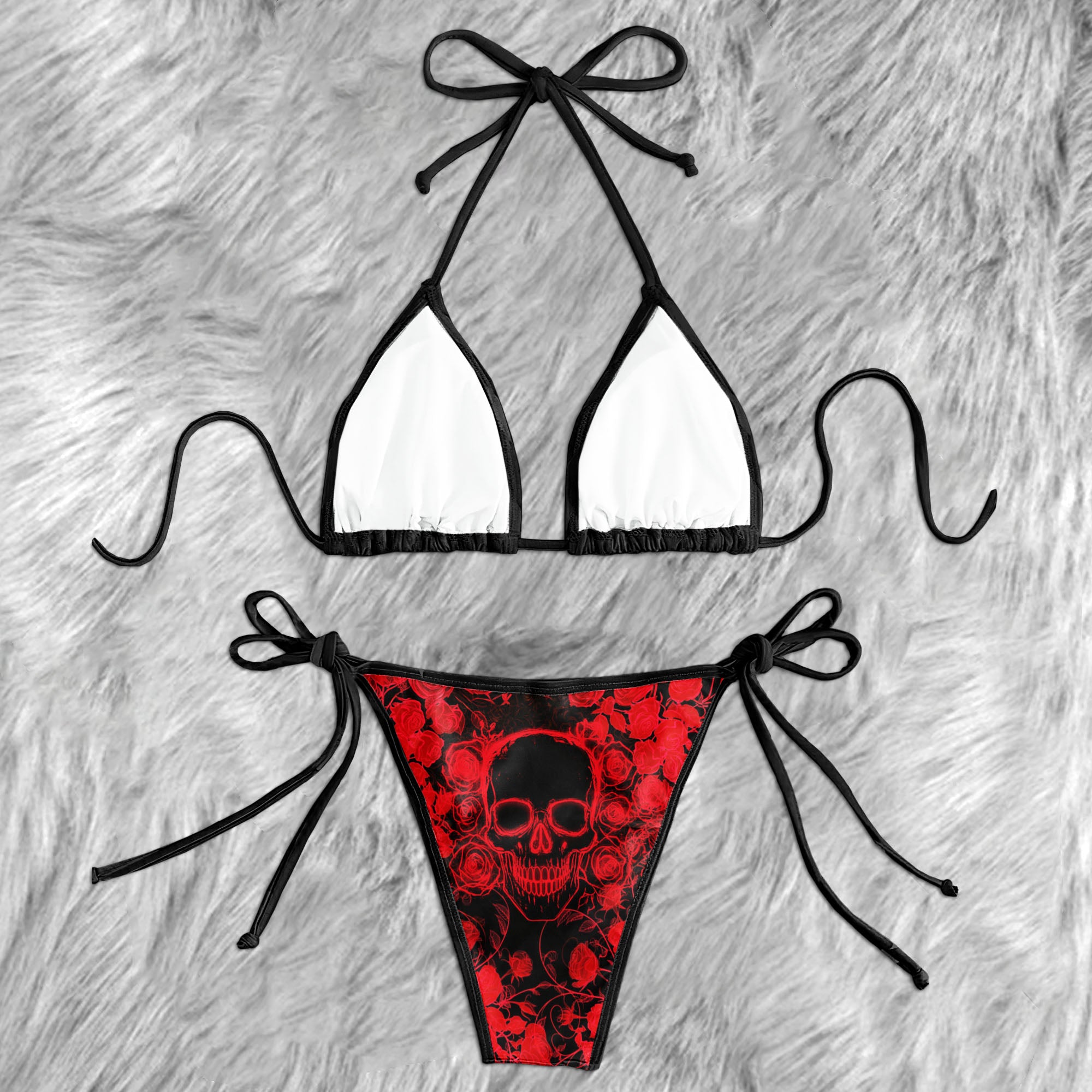 Gothic Red Ember Skull Micro Triangle Bikini Swimsuit