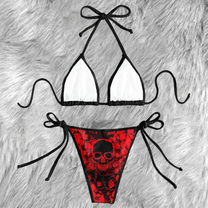 Gothic Red Ember Skull Micro Triangle Bikini Swimsuit