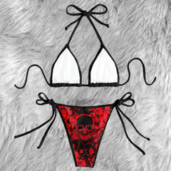 Gothic Red Ember Skull Micro Triangle Bikini Swimsuit
