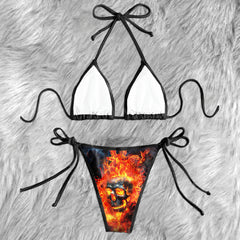 Black Skull Fire Micro Triangle Bikini Swimsuit - Wonder Skull