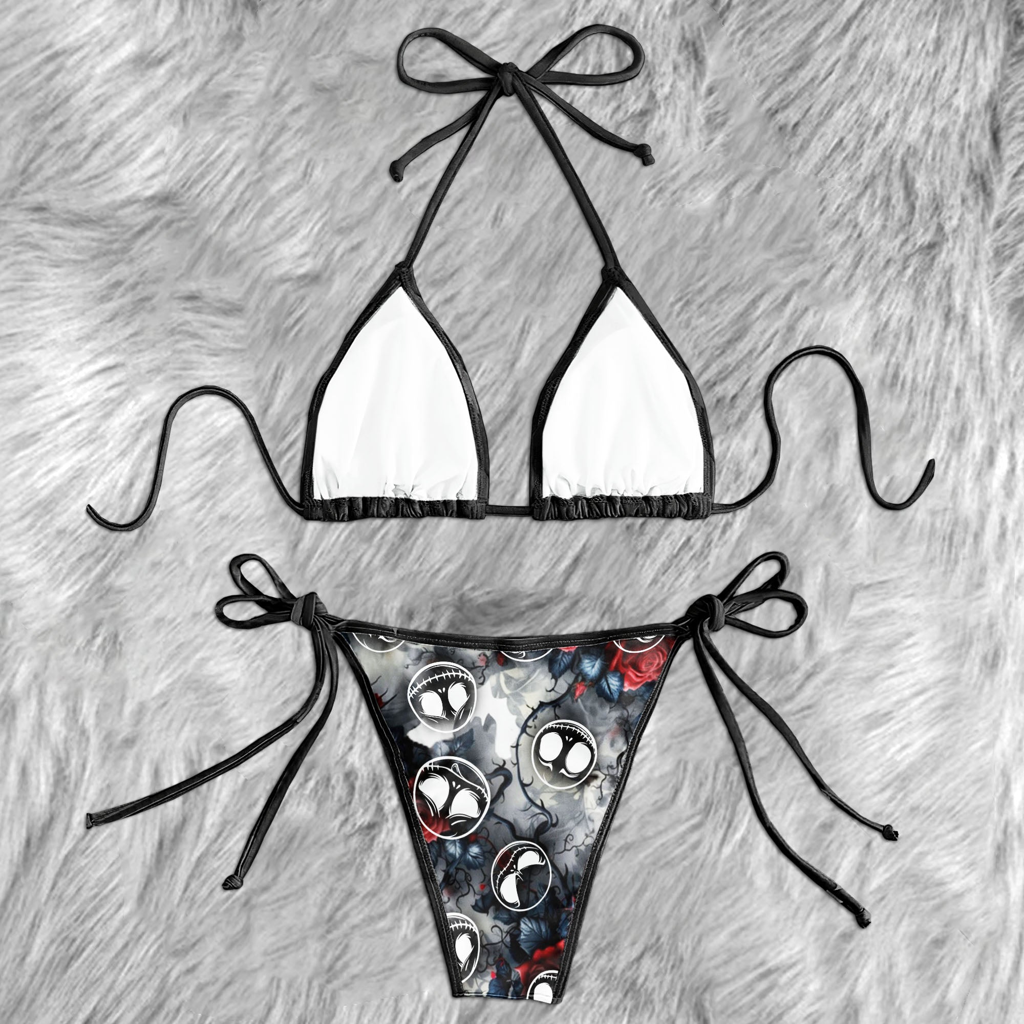 Smile Roses Pattern Micro Triangle Bikini Swimsuit