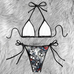 Smile Roses Pattern Micro Triangle Bikini Swimsuit