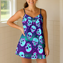 Bubblegum Rave Skulls Short Cami Dress