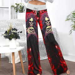 Red Fire Skull Art Women's High-waisted Wide Leg Pants | Wonder Skull