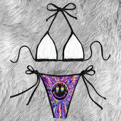 Neon Glitch Melt Art Micro Triangle Bikini Swimsuit