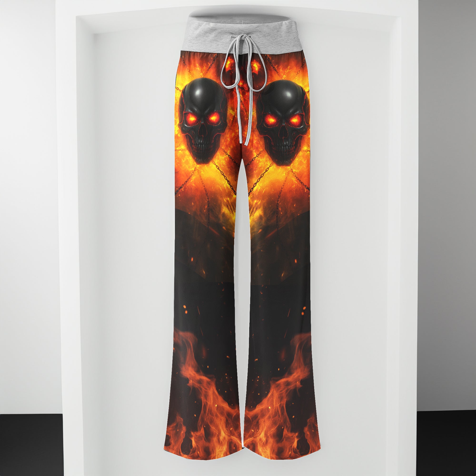 Chained Fury Skull Women's High-waisted Wide Leg Pants
