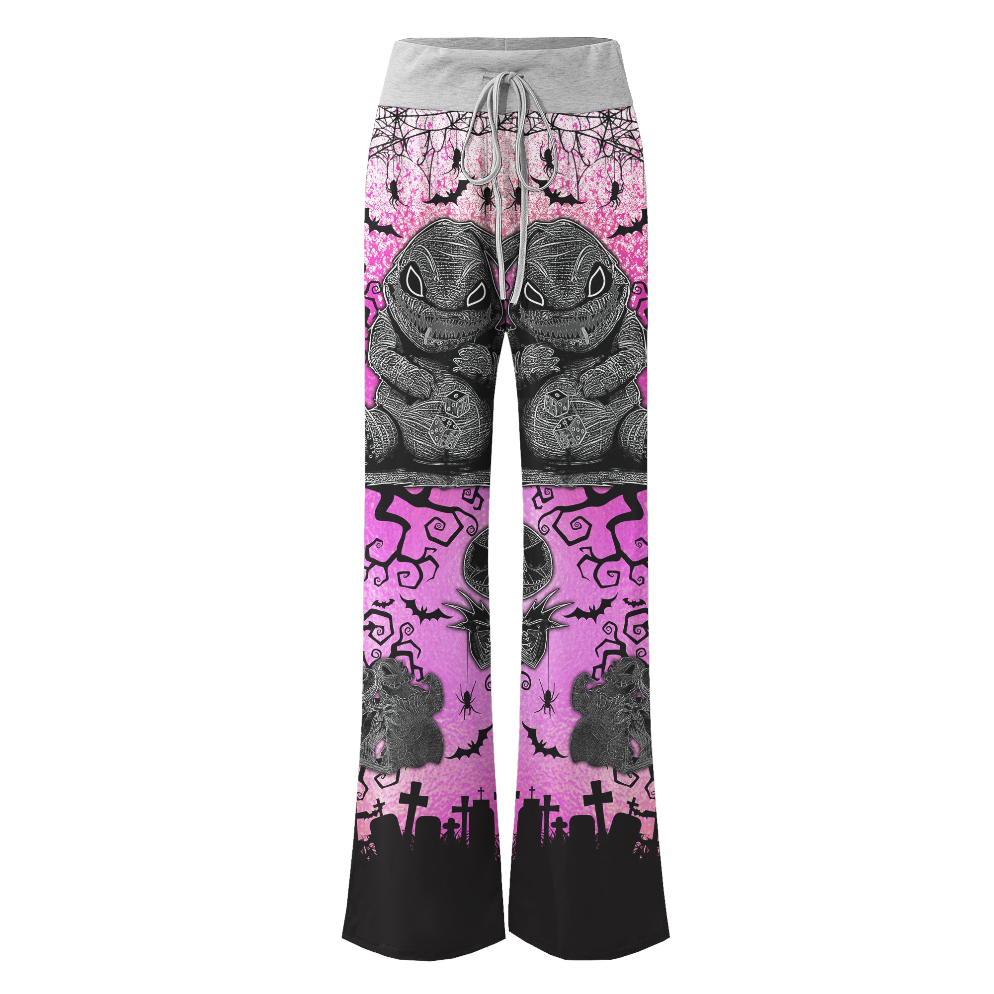 Pink Nightmare Bat Theme Women's High-waisted Wide Leg Pants | Wonder Skull