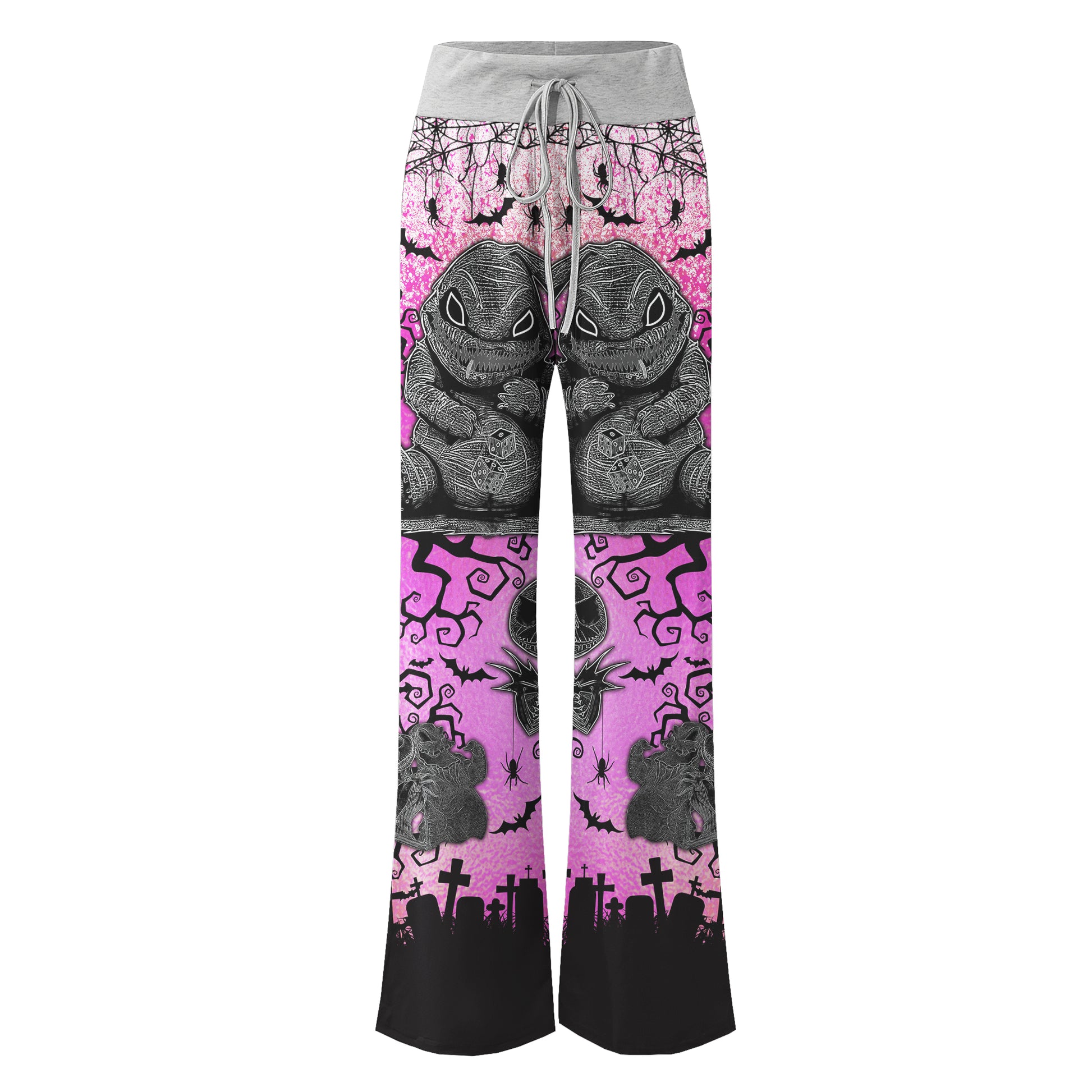 Pink Nightmare Bat Theme Women's High-waisted Wide Leg Pants | Wonder Skull