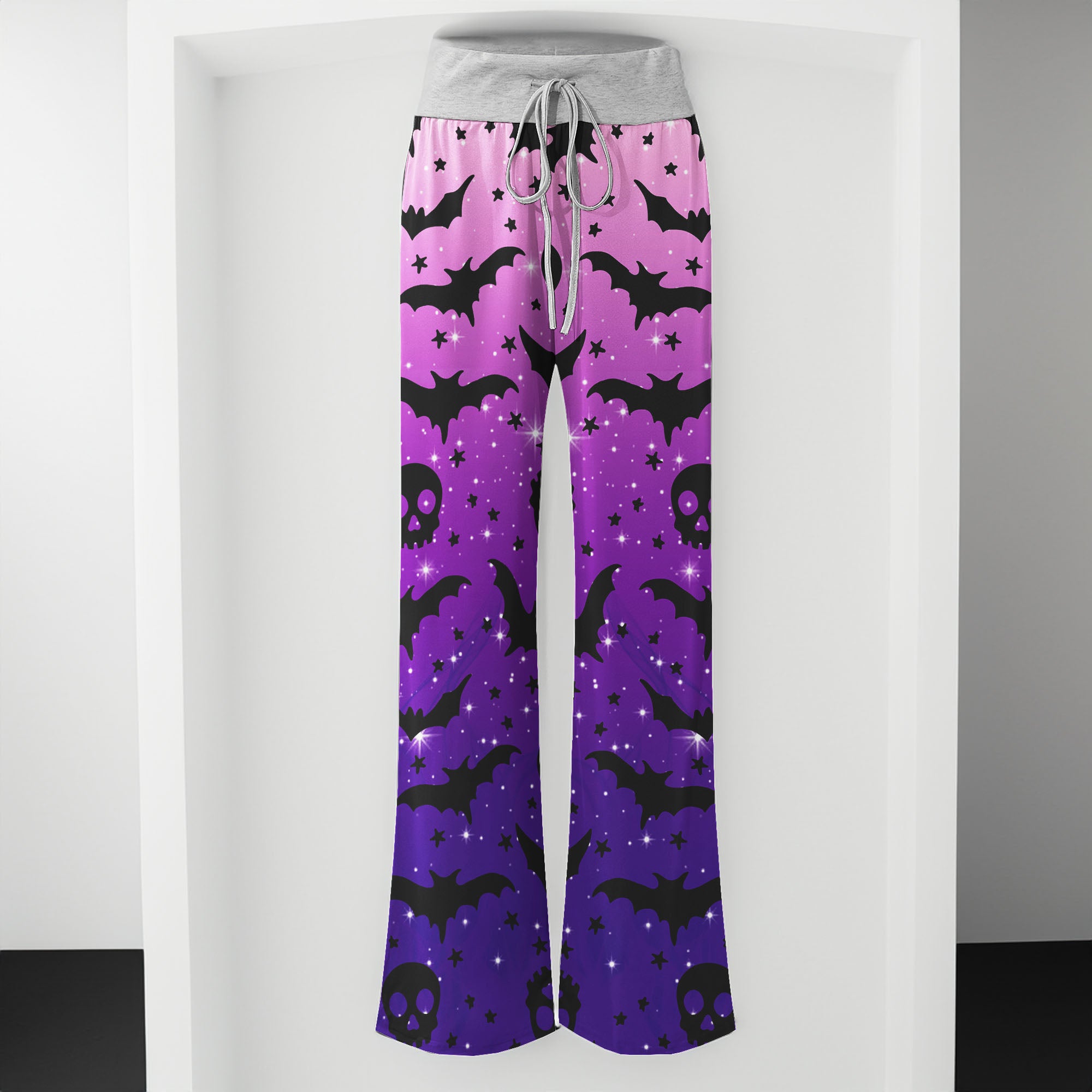Galaxy Skull Bat Pattern Women's High-waisted Wide Leg Pants