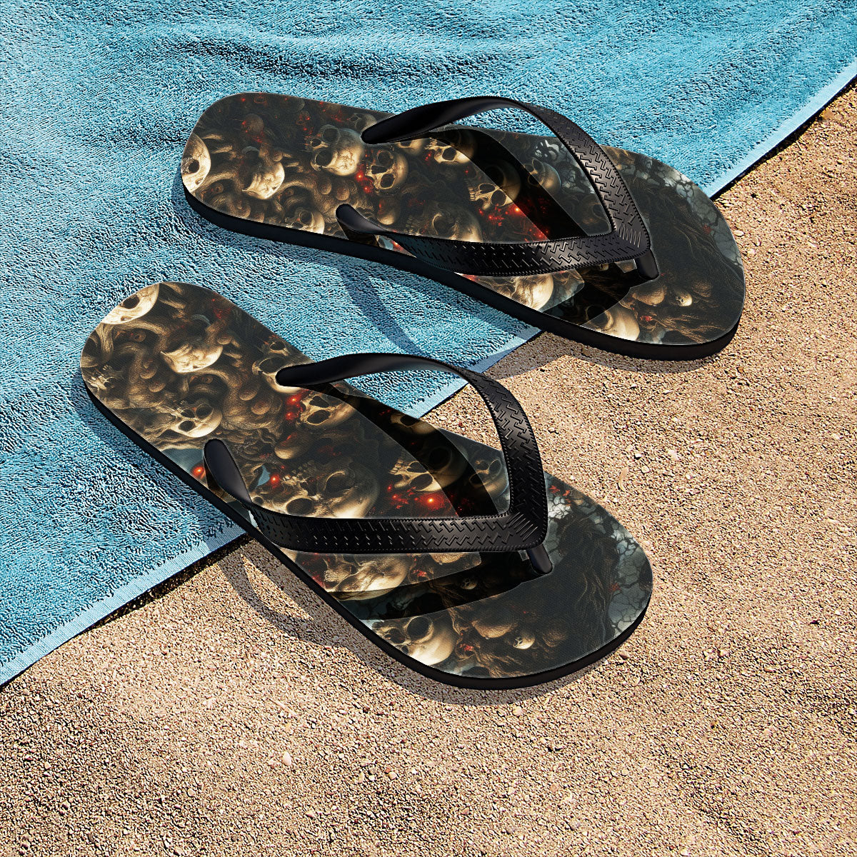 Image of a pair of beach flip flops with a sleek design, featuring a comfortable yoga mat footbed, non-slip sole, and water-friendly materials. Perfect for summer outings, beach walks, and casual occasions.