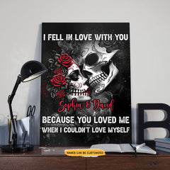 In Love With - Custom Personalized Names Gothic Skull And Roses Canvas