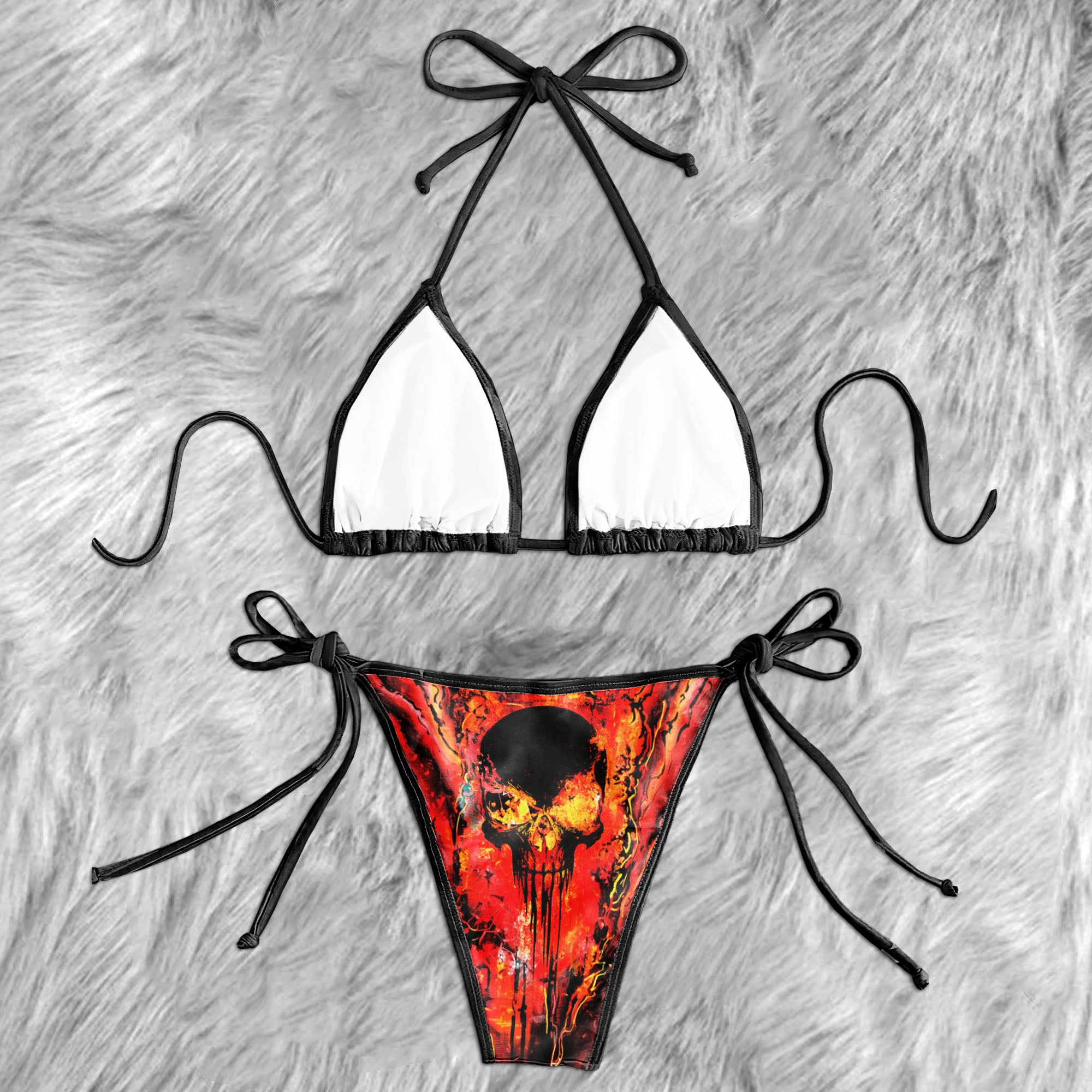 Flaming Skull Abstract Micro Triangle Bikini Swimsuit