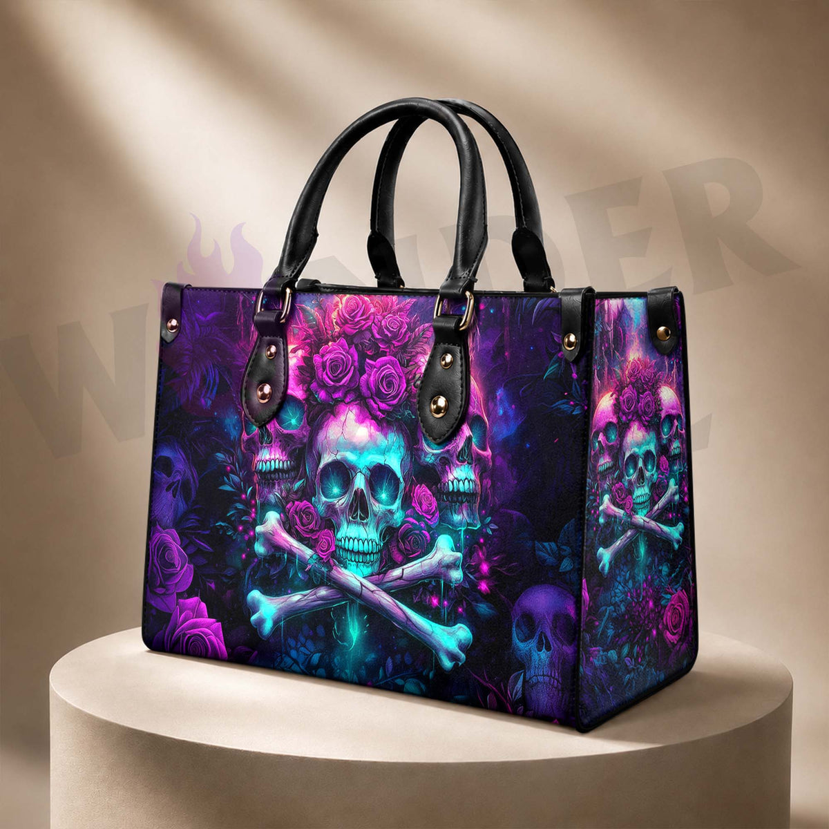 Wonder Skull structured tote bag solves the "I can't find anything in my bag" problem. The roomy interior fits your tablet, phone, wallet, water bottle, umbrella, and cosmetics — without the overstuffed look. Multiple interior pockets keep everything organized, so you're never digging around at checkout. Reinforced rivet corners and quality metal hardware ensure the bag holds up to daily use. Whether you're heading to work, running errands, or catching a flight, this tote keeps you looking put-together.