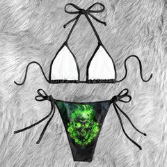 Flaming Green Skull Micro Triangle Bikini Swimsuit - Wonder Skull Micro Triangle Bikini Swimsuit - Wonder Skull