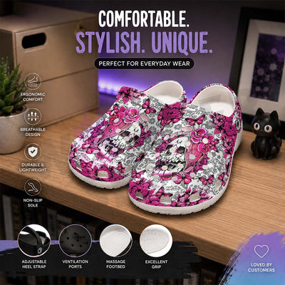 Wonder Skull Lightweight Clog Sandals are designed for all-day comfort. Featuring breathable ventilation holes, a cushioned footbed, and a pivoting heel strap, these versatile unisex clogs are perfect for use at home, outdoors, or at work — whatever your profession may be.