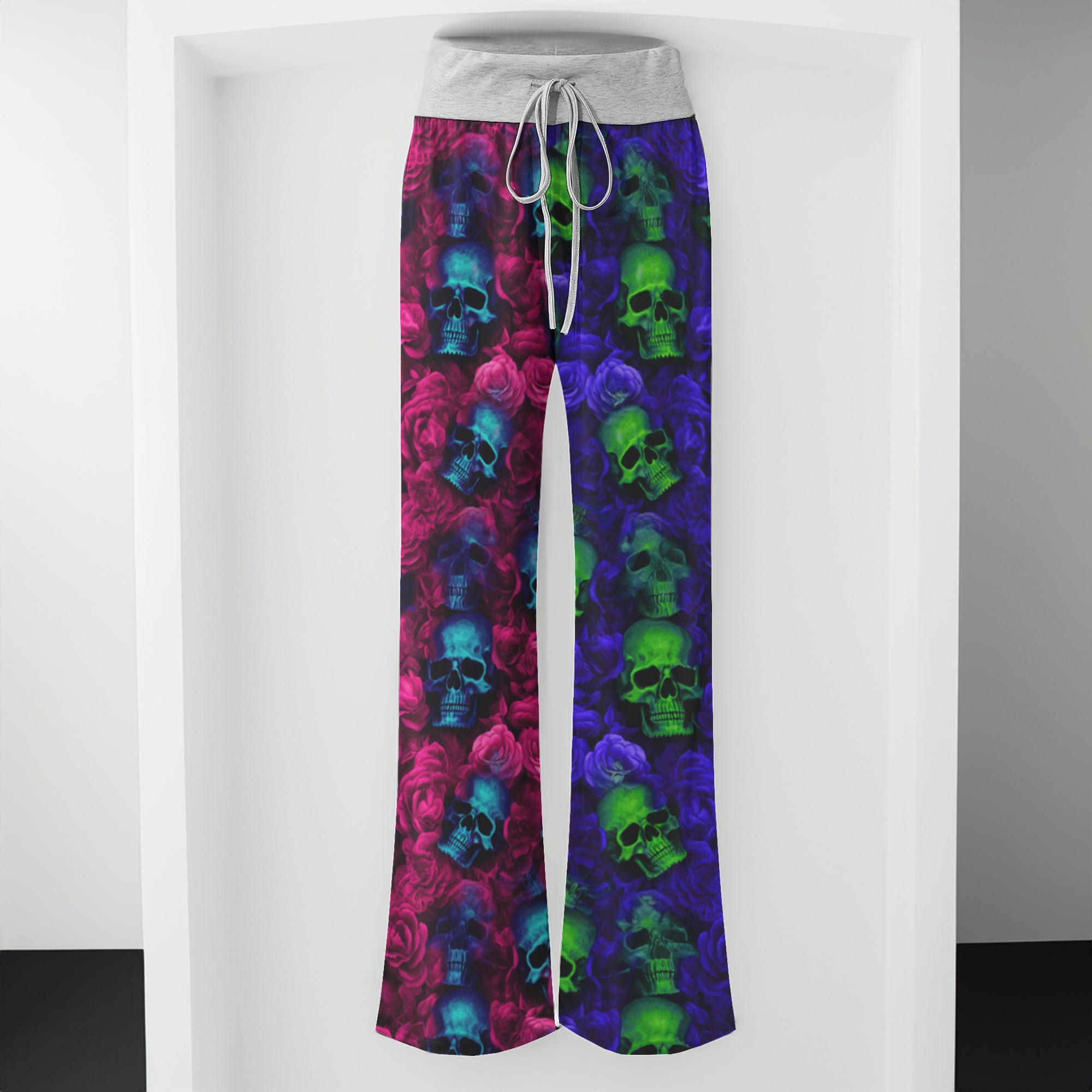 Gothic Rose Skull Garden Women's High-waisted Wide Leg Pants