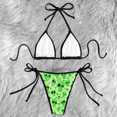 Lime Green Doodle Skull Micro Triangle Bikini Swimsuit